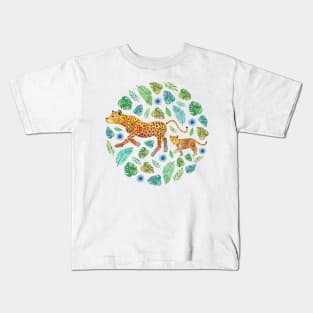 Jaguar and Cub (with botanicals) Kids T-Shirt